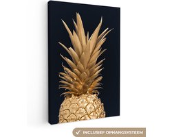 Canvas - Ananas - Goud - Fruit - Woonkamer - Canvasdoek - 60x90 cm - Canvas schilderij - Wanddecoratie - Woonkamer