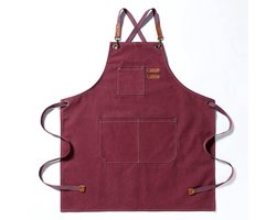 Canvas Apron - Work Apron for Men and Women - Chef Apron with Adjustable Straps and 3 Pockets - Waiter Apron - Kitchen - Cooking - Baking - Artist - Painting - Cross-75*68cm-Rood