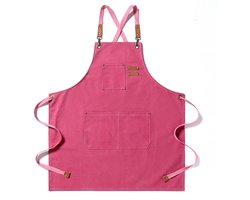 Canvas Apron - Work Apron for Men and Women - Chef Apron with Adjustable Straps and 3 Pockets - Waiter Apron - Kitchen - Cooking - Baking - Artist - Painting - Cross-75*68cm-Roze