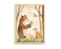 Canvas 'Beer en Vosje' - 30x40cm - Poster - Zonder Lijst - Babykamer - Kinderkamer - Wand Decoratie - Interieur