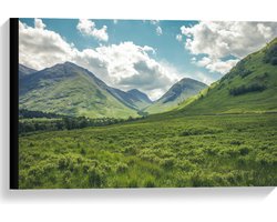 Canvas - Bergachtig Graslandschap - 60x40 cm Foto op Canvas Schilderij (Wanddecoratie op Canvas)