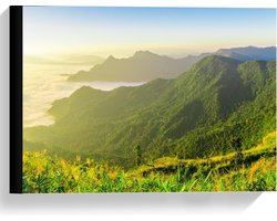 Canvas  - Berglandschap met Meer - 40x30cm Foto op Canvas Schilderij (Wanddecoratie op Canvas)