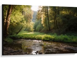 Canvas - Bos - Natuur - Water - Beekje - Stenen - Bomen - 120x80 cm Foto op Canvas Schilderij (Wanddecoratie op Canvas)
