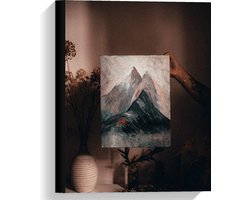 Canvas  - Geschilderd Berglandschap met Bloemen  - 30x40cm Foto op Canvas Schilderij (Wanddecoratie op Canvas)