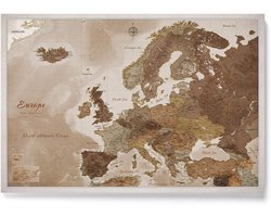 Canvas kaart Europa met prikbord kurk - wanddecoratie - 1 stuk - 70x50 cm
