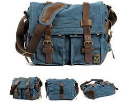 Canvas Messenger Bag, Vintage Echt Lederen Schoudertas, Grote Crossbody Satchel Portemonnee Laptoptas