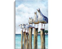 Canvas Mural Coastal Gull Wanddecoratie met Blauw Groene Strandafbeeldingen voor Slaapkamer, Woonkamer en Badkamer - Zeewater Kunstwerk 40x60cm