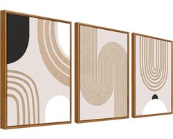 Canvas Muur Kunst Set van 3 Boho Minimalistische Abstracte Schilderij Prints voor Muurposter Caramel Beige Mid Century Geometrische Foto's voor Woonkamer Slaapkamer Hal 30x40cm x3st (Geen