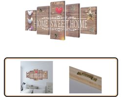Canvas muurdruk set - 5 panelen - 200x100 cm Canvas Print - Wanddecoratie - Home Sweet Home - Multicoloured Wall Art - Living Room Decor