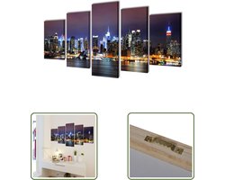 Canvas muurdruk set Kleurrijke New York skyline 100 x 50 cm - Canvas Schilderij - Muurschildering - Nieuwe York Skyline - Stadsgezicht - Woonaccessoire
