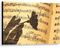 Canvas  - Muzieknoten met Schaduw van Roos - 100x75cm Foto op Canvas Schilderij (Wanddecoratie op Canvas)