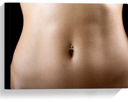 Canvas - Navelpiercing in Buik met Smalle Taille - 40x30 cm Foto op Canvas Schilderij (Wanddecoratie op Canvas)