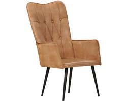 Canvas Oorfauteuil - Comfortabele Stoel - Ontspannen Lezen - Gepoeedercoate Stevige Poten - 55 x 41 x 97 cm - Bruin