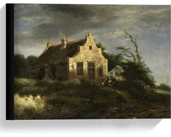 Canvas  - Oude Meesters - Boerenhuis in duinlandschap, Jacob Isaacksz v Ruisdael - 40x30cm Foto op Canvas Schilderij (Wanddecoratie op Canvas)