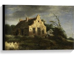 Canvas  - Oude Meesters - Boerenhuis in duinlandschap, Jacob Isaacksz v Ruisdael - 60x40cm Foto op Canvas Schilderij (Wanddecoratie op Canvas)