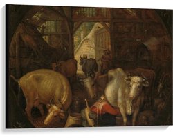 Canvas  - Oude meesters - Koeien in stal; Heksen in de hoeken, Roelant Savery - 100x75cm Foto op Canvas Schilderij (Wanddecoratie op Canvas)