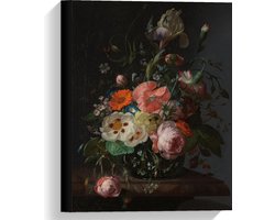 Canvas  - Oude meesters - Stilleven: bloemen op marmeren tafel, Rachel Ruysch - 30x40cm Foto op Canvas Schilderij (Wanddecoratie op Canvas)