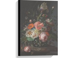 Canvas  - Oude meesters - Stilleven: bloemen op marmeren tafel, Rachel Ruysch - 40x60cm Foto op Canvas Schilderij (Wanddecoratie op Canvas)