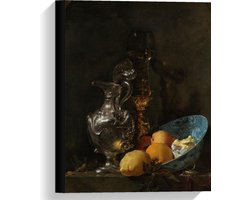 Canvas  - Oude meesters - Stilleven: zilveren kan & porseleinen kom, Willem Kalf - 30x40cm Foto op Canvas Schilderij (Wanddecoratie op Canvas)
