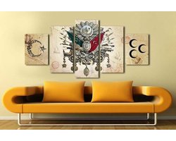 Canvas Paintings - 5-Piece Crescent and Star Detailed Ottoman Design Canvas Painting (5 Parçalı Ay Yıldız Detaylı Osmanlı Tasarım Kanvas Tablo)