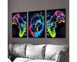Canvas poster - 3 posters - Gaming life - muurposter - jongenskamer - muur poster - Kado - Zonder lijst - gaming Poster - Vintage posters - Trendy