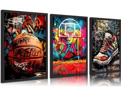 Canvas poster - 3 posters - Gaming life - muurposter - Street art - jongenskamer - Meisjeskamer- graffiti - muur poster - Basketbal - Urban - Kado - Zonder lijst - gaming Posters - Vintage posters - Trendy