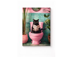 Canvas poster - Kat op het toilet - muurposter - binnenposter - katten- muur poster - Kado - ZONDER LIJST - 30x40 cm - Posters - Vintage posters - Trendy