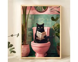 Canvas poster - Kat op toilet - muurposter - binnenposter - katten- muur poster - Kado - Zonder lijst - Posters - Vintage posters - Trendy