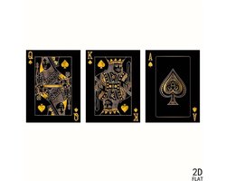 Canvas Posters - 3-luik – Pokerstars - Kaarten Kunst – Queen King Ace – 30x40 – Poker - Gouden Speelkaarten – Luxe Wanddecoratie – Modern – Zwart Goud – Set van 3 – Zonder Lijst – Interieur Decoratie