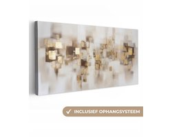 Canvas schilderij 100x50 cm - Exclusieve wanddecoratie Abstracte vierkanten - Aardetonen - Mistig - Muurdecoratie woonkamer - Slaapkamer decoratie - Kamer accessoires - Schilderijen op canvas