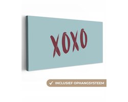 Canvas schilderij 100x50 cm - Exclusieve wanddecoratie XOXO - Blauw - Rood - Muurdecoratie woonkamer - Slaapkamer decoratie - Kamer accessoires - Schilderijen op canvas