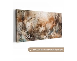 Canvas schilderij 100x50 cm - Wanddecoratie Abstract - Beige - Verf - Kunst - Natuur - Bloemen - Muurdecoratie woonkamer - Kamer decoratie modern - Abstracte schilderijen
