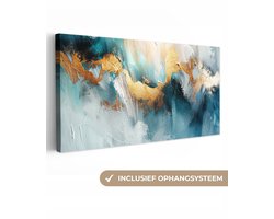 Canvas schilderij 100x50 cm - Wanddecoratie Abstract - Kunst - Gold - Blauw - Muurdecoratie woonkamer - Kamer decoratie modern - Abstracte schilderijen