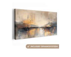 Canvas schilderij 100x50 cm - Wanddecoratie Abstract - Modern - Beige - Aesthetic - Goud - Muurdecoratie woonkamer - Slaapkamer decoratie - Kamer accessoires - Schilderijen op canvas