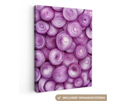 Canvas schilderij 120x160 cm - Exclusieve wanddecoratie Paars - Uien - Close up - Muurdecoratie woonkamer - Slaapkamer decoratie - Kamer accessoires - Schilderijen op canvas