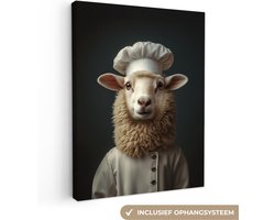 Canvas schilderij 120x160 cm - Exclusieve wanddecoratie Schaap - Wol - Kok - Muurdecoratie woonkamer - Slaapkamer decoratie - Kamer accessoires - Schilderijen op canvas