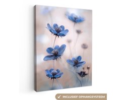 Canvas schilderij 120x160 cm - Wanddecoratie Cosmos - Bloemen - Natuur - Blauw - Muurdecoratie woonkamer - Slaapkamer decoratie - Kamer accessoires - Schilderijen op canvas