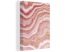 Canvas schilderij 120x160 cm - Wanddecoratie Marmer - Roze - Wit - Muurdecoratie woonkamer - Slaapkamer decoratie - Kamer accessoires - Schilderijen