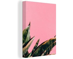 Canvas schilderij 120x160 cm - Wanddecoratie Planten - Bladeren - Vrouwentong - Roze - Tropisch - Muurdecoratie woonkamer - Slaapkamer decoratie - Kamer accessoires - Schilderijen