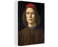 Canvas schilderij 120x160 cm - Wanddecoratie Portret van een jongeman - schilderij van Sandro Botticelli - Muurdecoratie woonkamer - Slaapkamer decoratie - Kamer accessoires - Schilderijen