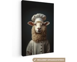 Canvas schilderij 120x180 cm - Exclusieve wanddecoratie Schaap - Wol - Kok - Muurdecoratie woonkamer - Slaapkamer decoratie - Kamer accessoires - Schilderijen op canvas