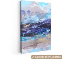 Canvas schilderij 120x180 cm - Wanddecoratie Abstract - Grijs - Blauw - Verf - Muurdecoratie woonkamer - Slaapkamer decoratie - Kamer accessoires - Schilderijen
