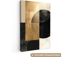 Canvas schilderij 120x180 cm - Wanddecoratie Abstract - Modern - Zwart - Goud - Muurdecoratie woonkamer - Kamer decoratie modern - Abstracte schilderijen