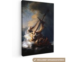 Canvas schilderij 120x180 cm - Wanddecoratie De storm op het meer van Galilea - Rembrandt van Rijn - Muurdecoratie woonkamer - Slaapkamer decoratie - Kamer accessoires - Schilderijen op canvas