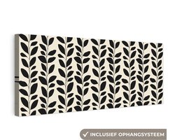 Canvas schilderij 120x40 cm - Exclusieve wanddecoratie Botanisch - Dessin - Zwart - Beige - Muurdecoratie woonkamer - Slaapkamer decoratie - Kamer accessoires - Schilderijen op canvas