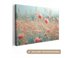 Canvas Schilderij 120x80 cm - Bloemen - Natuur - Klaprozen - Bloemenveld - Wanddecoratie woonkamer - Muurdecoratie keuken - Slaapkamer decoratie - Schilderijen - Woonaccessoires