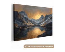 Canvas schilderij 120x80 cm - Exclusieve wanddecoratie Berglandschap met Gouden Zonsondergang - Muurdecoratie woonkamer - Slaapkamer decoratie - Kamer accessoires - Schilderijen op canvas
