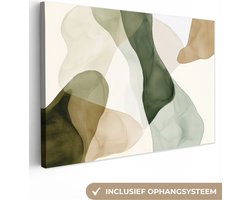 Canvas schilderij 120x80 cm - Exclusieve wanddecoratie Japandi - Abstract - Groen - Muurdecoratie woonkamer - Slaapkamer decoratie - Kamer accessoires - Schilderijen op canvas