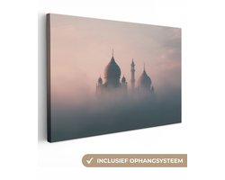 Canvas schilderij 120x80 cm - Exclusieve wanddecoratie Moskee - Minaretten - mist - Islamitisch - Muurdecoratie woonkamer - Slaapkamer decoratie - Kamer accessoires - Schilderijen op canvas