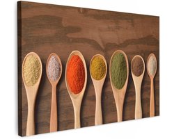 Canvas Schilderij 120x80 cm Kamer Muur Decoratie Woonkamer Slaapkamer Room Decor Wall Decoration Art Painting Pollepel - Kruiden - Eten - Specerijen - Tafel